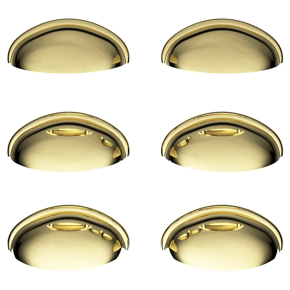 Lot 6 poignées de meuble demi-ronde GoodHome Armel effet laiton doré l.79mm x l.28mm x H. 26mm entraxe 64mm