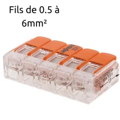 Lot de 3 bornes de raccordement S221 - 5 conducteurs avec leviers 6mm² - Wago