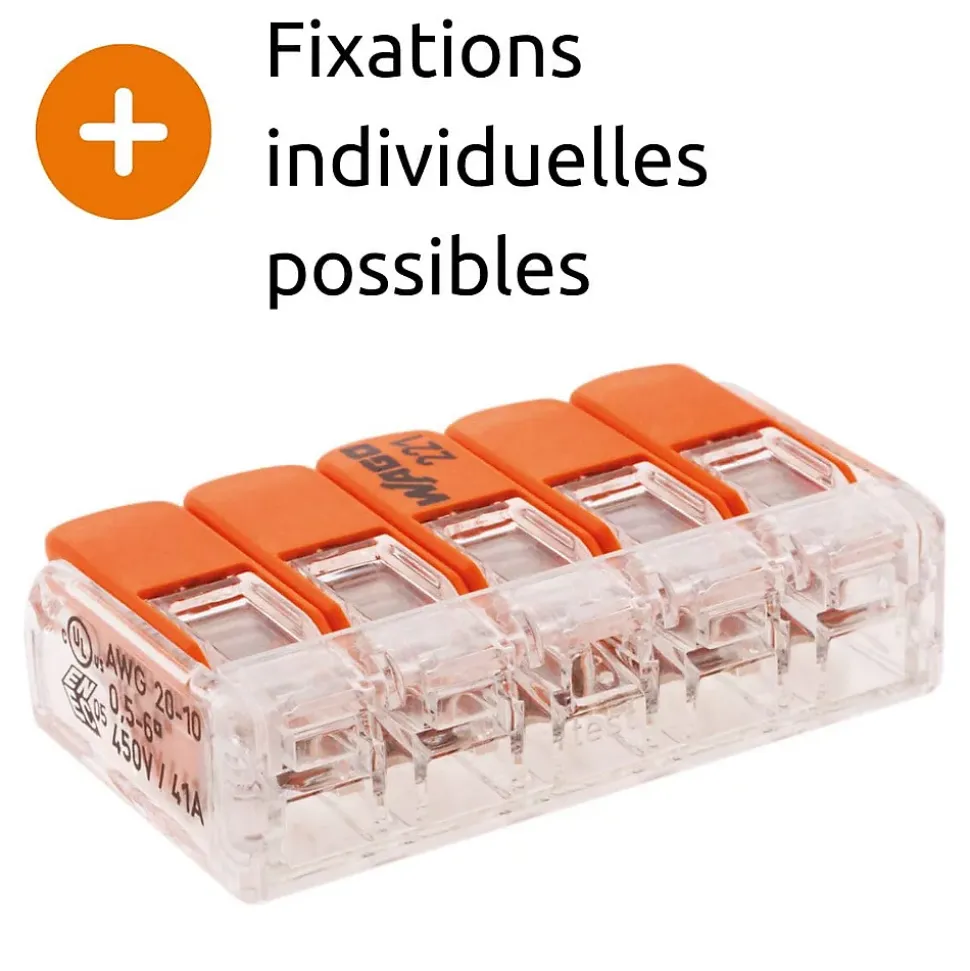 Lot de 3 bornes de raccordement S221 - 5 conducteurs avec leviers 6mm² - Wago