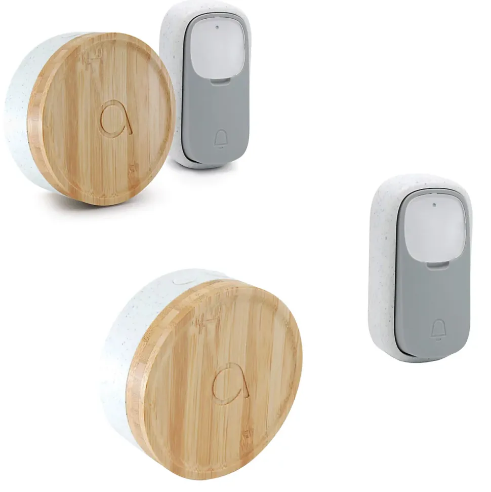 Lot de 2 Carillons et 2 boutons sans fil sans pile Bamboo