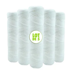 Lot de 5 Cartouches Bobinée Filtre à Eau Anti Sédiments 9 pouces 3/4 - 5 microns Compatibles Filtre 10 pouces