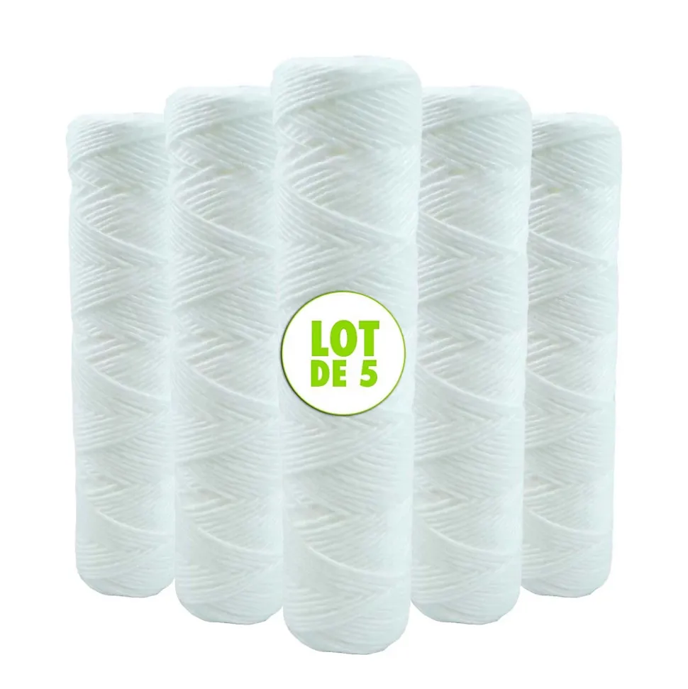 Lot de 5 Cartouches Bobinée Filtre à Eau Anti Sédiments 9 pouces 3/4 - 5 microns Compatibles Filtre 10 pouces
