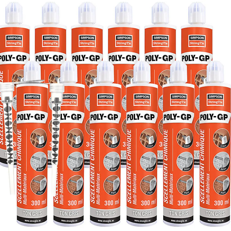 Lot de 12 cartouches de Scellement chimique POLY-GP ton gris SIMPSON