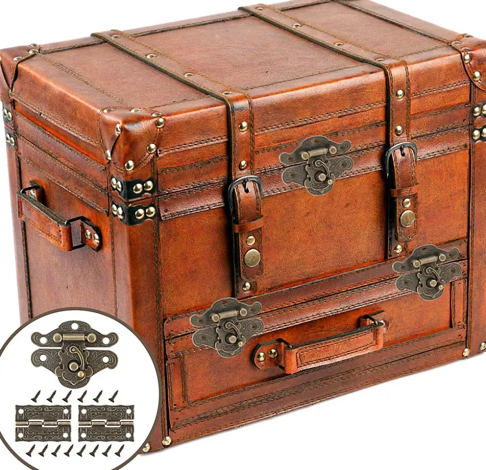Lot de 4 charnières à loquet en bronze antique sculpté pour boîte à bijoux vintage, style rétro