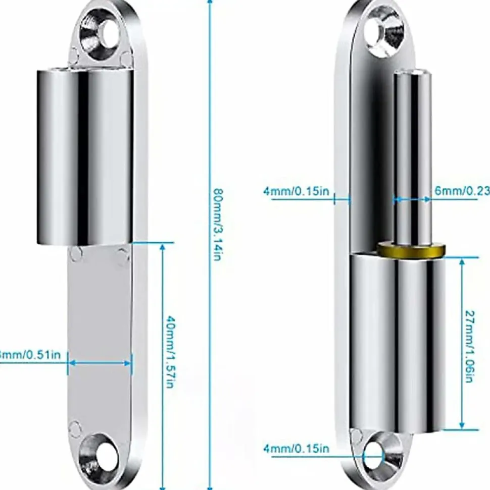 Lot de 2 charnières à visser en acier inoxydable pour portes, boîtes, abris de jardin, fenêtres, 80 mm