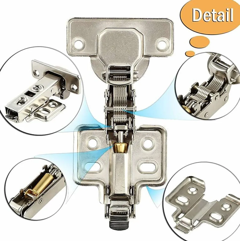 Lot de 8 charnières de porte d'armoire de cuisine en acier à 110 degrés, fermeture lente, clip de 35 mm