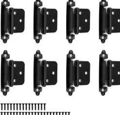 Lot de 8 charnières métalliques noires, épaisseur 1,5 mm, pour porte d'armoire, avec 40 vis