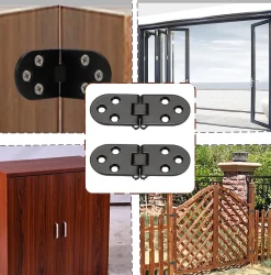 Lot de 12 charnières pliantes en alliage de zinc à bord rond pour table pliante, armoire, porte, meubles, noir
