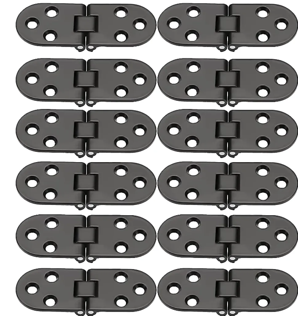 Lot de 12 charnières pliantes en alliage de zinc à bord rond pour table pliante, armoire, porte, meubles, noir