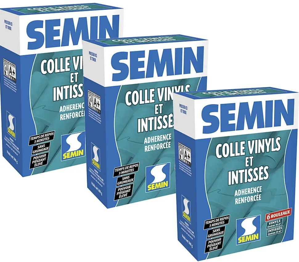 Lot de 3 Colle en Poudre pour Papiers Peints Vinyls et Intissés Semin, Boite de 300 g