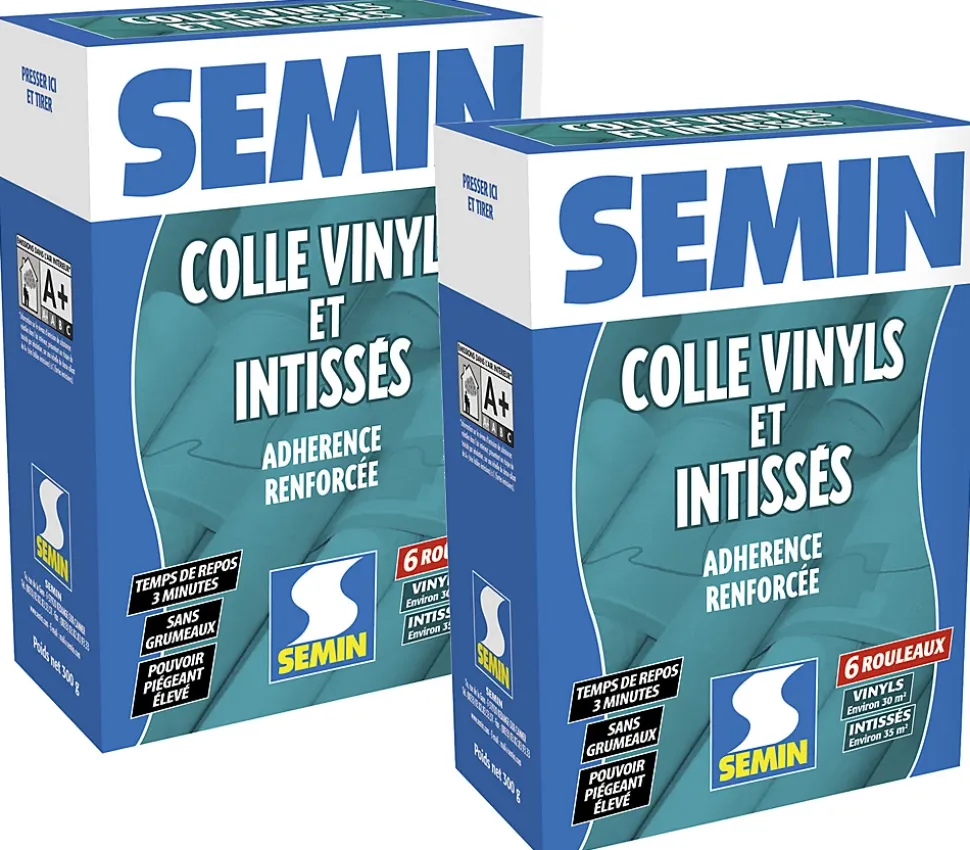 Lot de 2 Colle en Poudre pour Papiers Peints Vinyls et Intissés Semin, Boite de 300 g