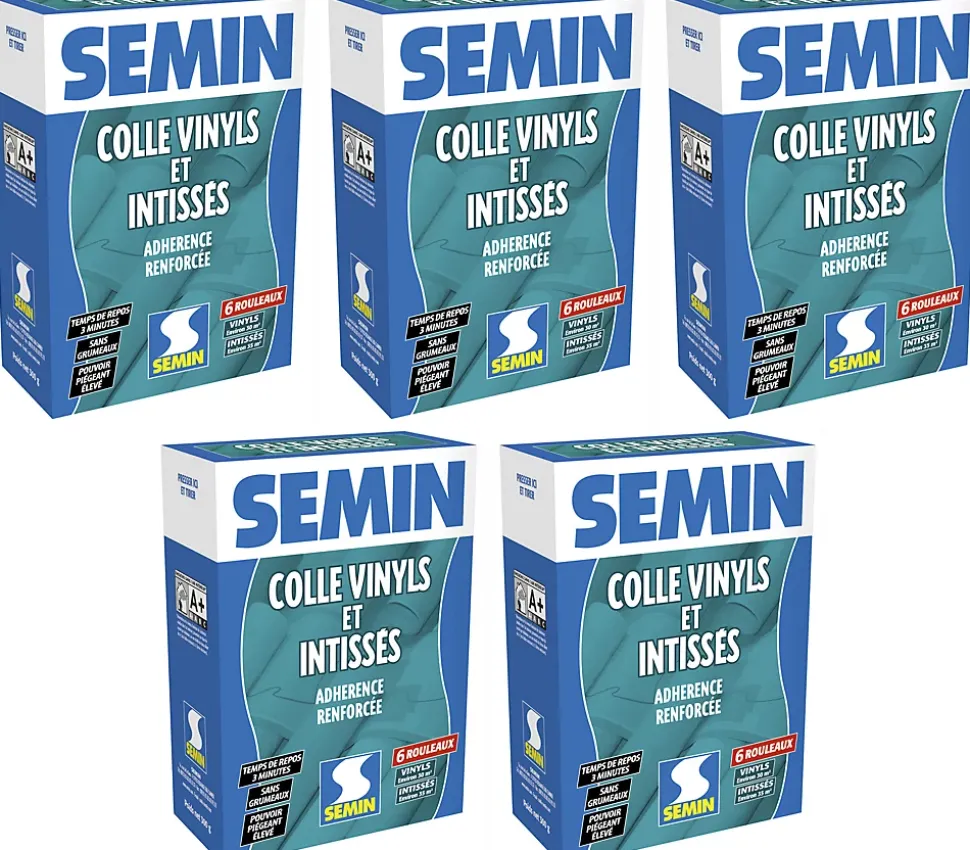 Lot de 5 Colle en Poudre pour Papiers Peints Vinyls et Intissés Semin, Boite de 300 g