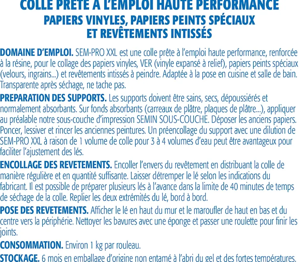Lot de 2 colles Papiers Peints en Pâte Semin Sem-Pro XXL, Prêt à l'Emploi, Seau de 5 kg