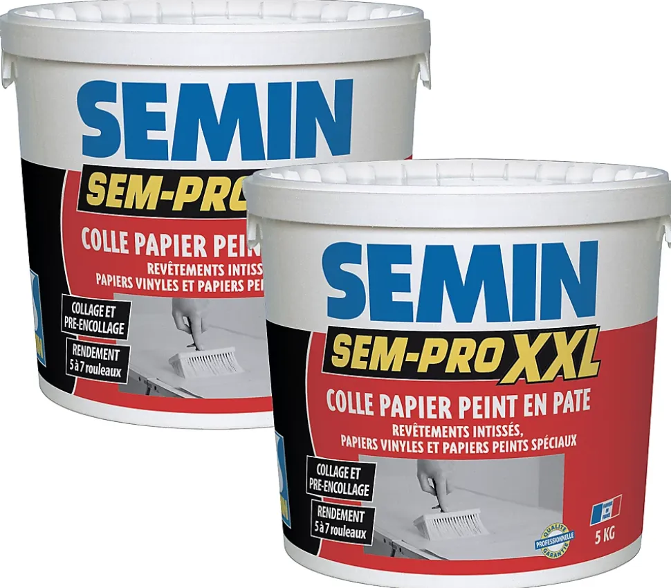 Lot de 2 colles Papiers Peints en Pâte Semin Sem-Pro XXL, Prêt à l'Emploi, Seau de 5 kg