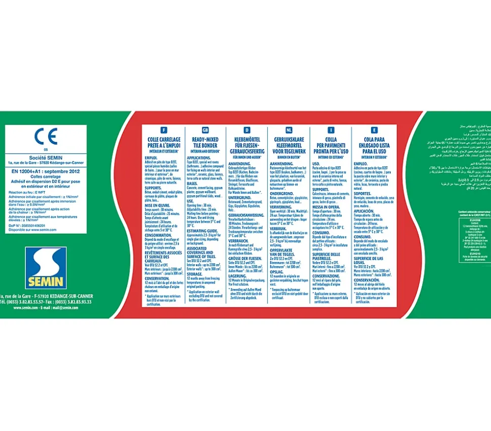 Lot de 3 colles pour Carrelage Haute Performance Kedofix Semin, Prêt à l'emploi, Intérieur/extérieur, seau de 20 kg