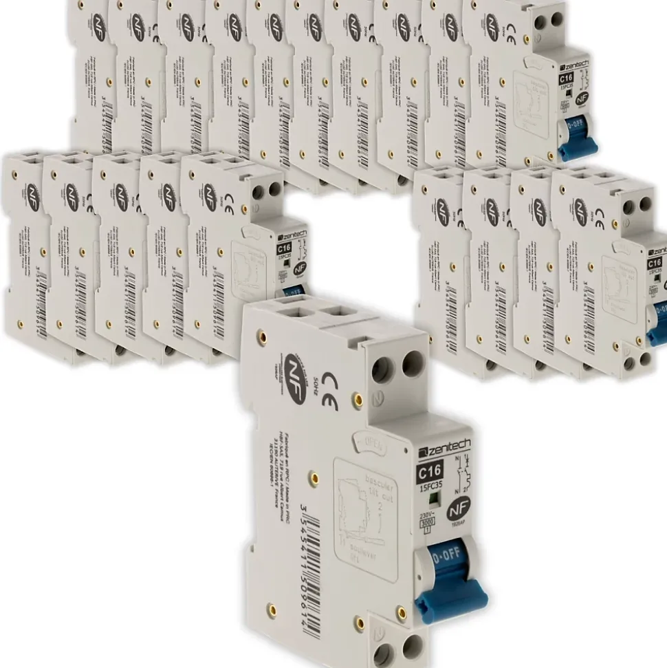 Lot de 20 disjoncteurs 16A PH/N - NF - Zenitech