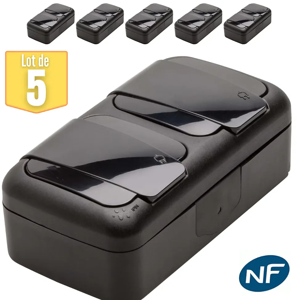Lot de 5 double prise 2P+T étanche IP54- Viko by Panasonic - Noir - NF