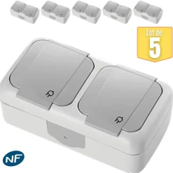 Lot de 5 double prise 2P+T étanche IP54- Viko by Panasonic - Gris - NF