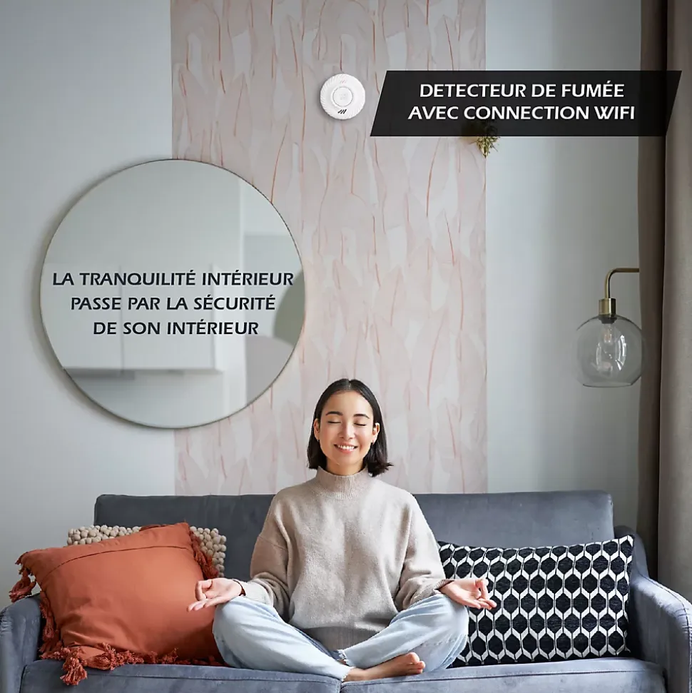 Lot de 2 Détecteur de fumée connecté WIFI CE EN14604 Pile 10 ans scellée et Kits de fixation magnétique