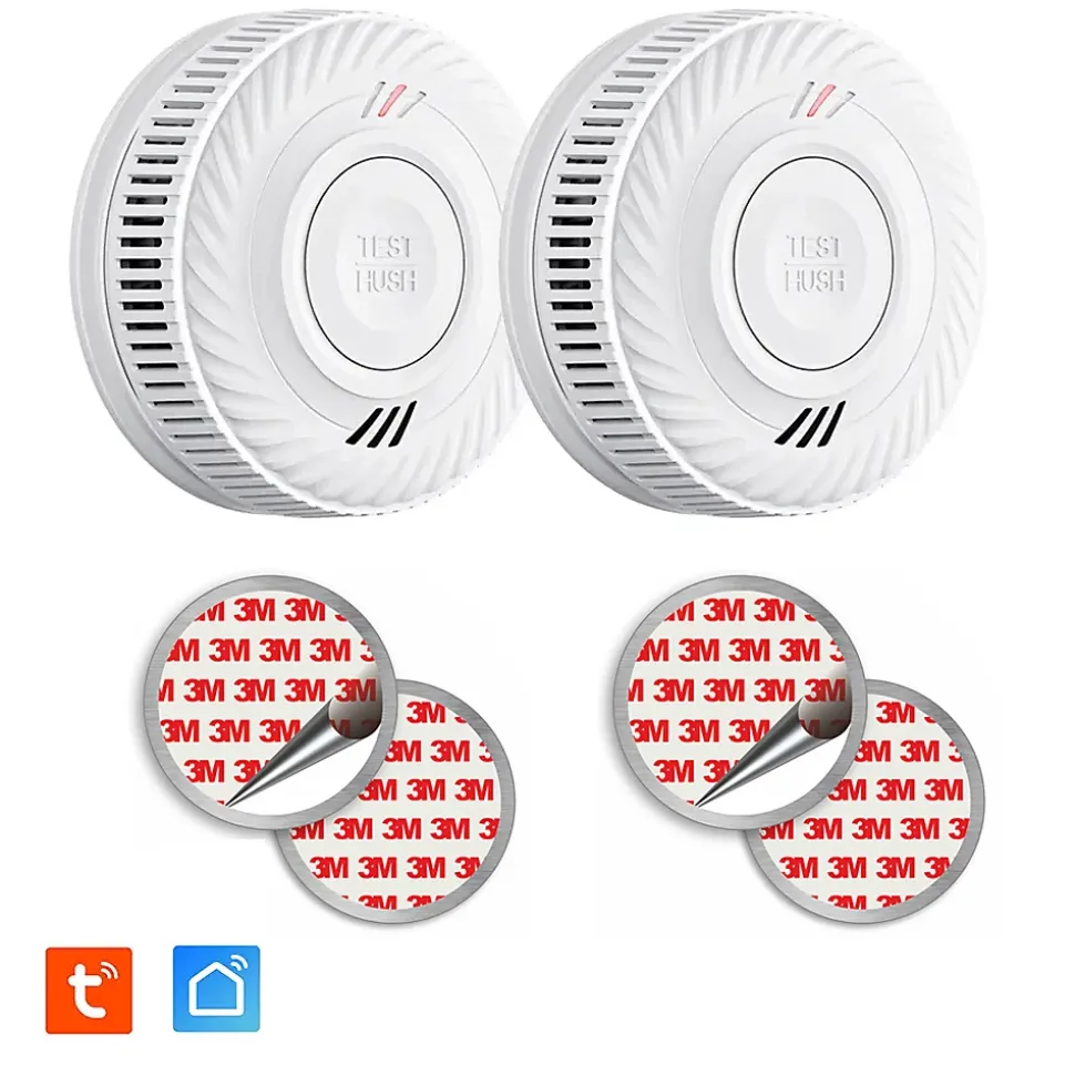 Lot de 2 Détecteur de fumée connecté WIFI CE EN14604 Pile 10 ans scellée et Kits de fixation magnétique