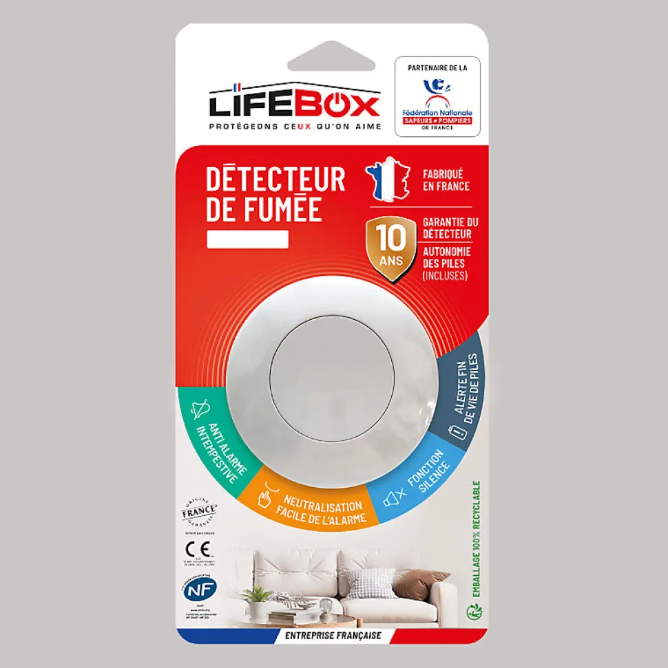Lot de 10 détecteurs de fumée Origine France Lifebox - Serenity 10