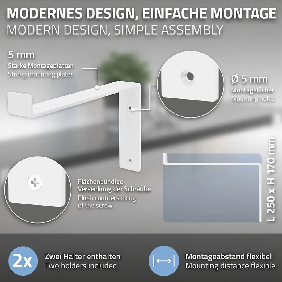 Lot de 2 Equerres d'Etagere murale support robuste en métal blanc