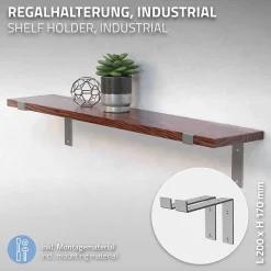 Lot de 2 Equerres d'Etagere murale support robuste en métal gris