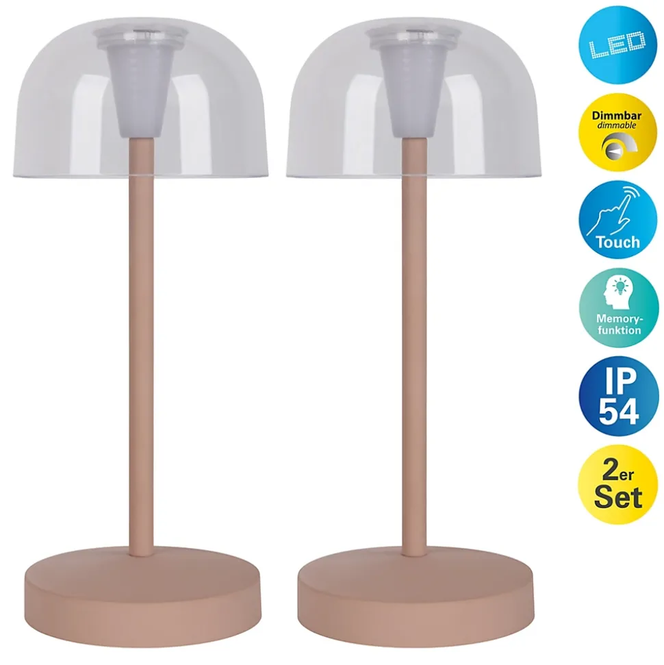Lot de 2 lampes de table LED rechargeables Gomba extérieur intérieur métal plastique Frosted Almond hauteur 18,5cm