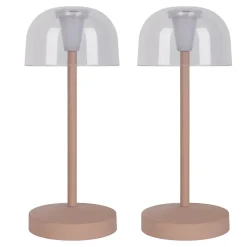 Lot de 2 lampes de table LED rechargeables Gomba extérieur intérieur métal plastique Frosted Almond hauteur 18,5cm