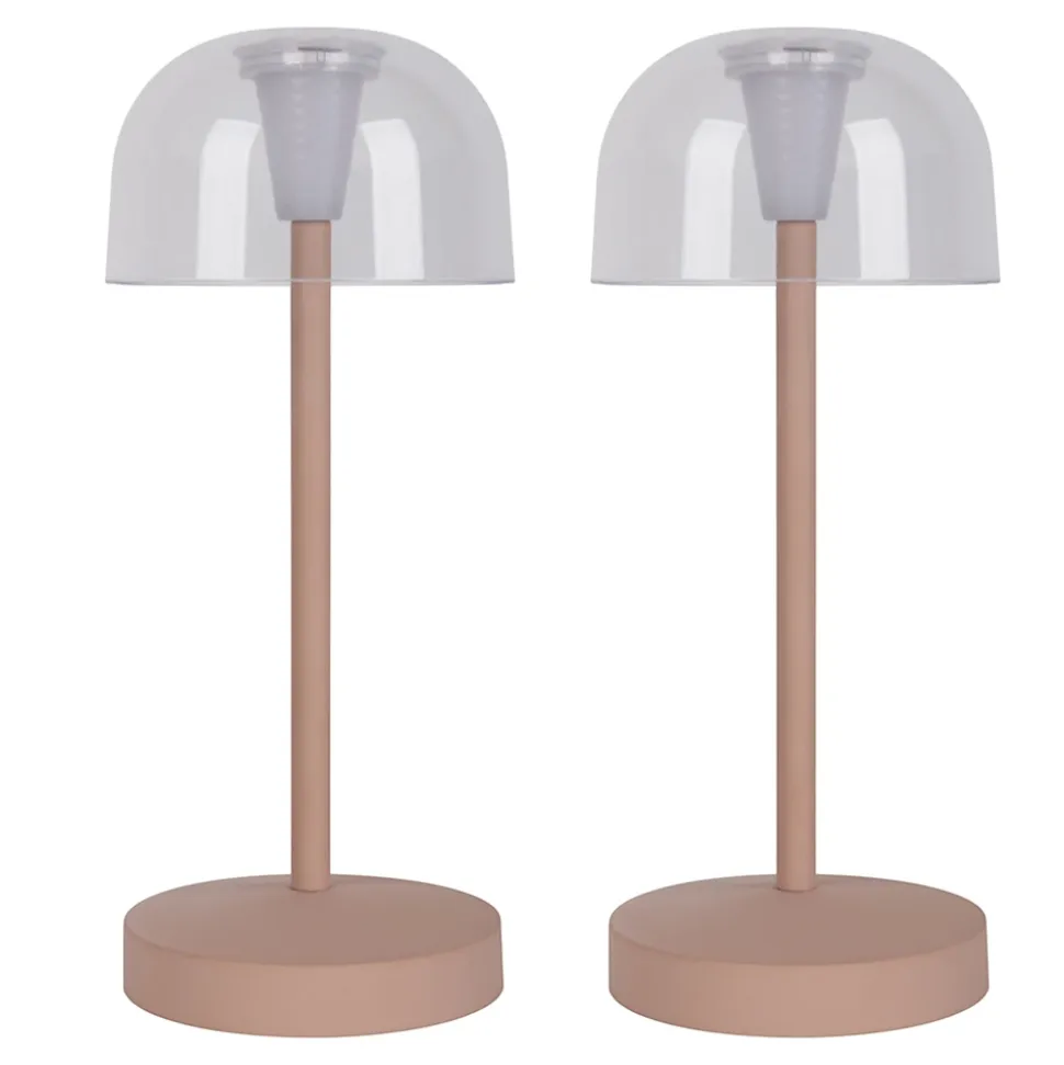 Lot de 2 lampes de table LED rechargeables Gomba extérieur intérieur métal plastique Frosted Almond hauteur 18,5cm