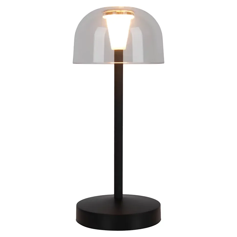 Lot de 2 lampes de table LED rechargeables 'Gomba' pour l'extérieur et l'intérieur, en métal et plastique noir , hauteur 18,5 cm