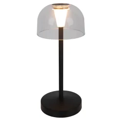 Lot de 2 lampes de table LED rechargeables 'Gomba' pour l'extérieur et l'intérieur, en métal et plastique noir , hauteur 18,5 cm