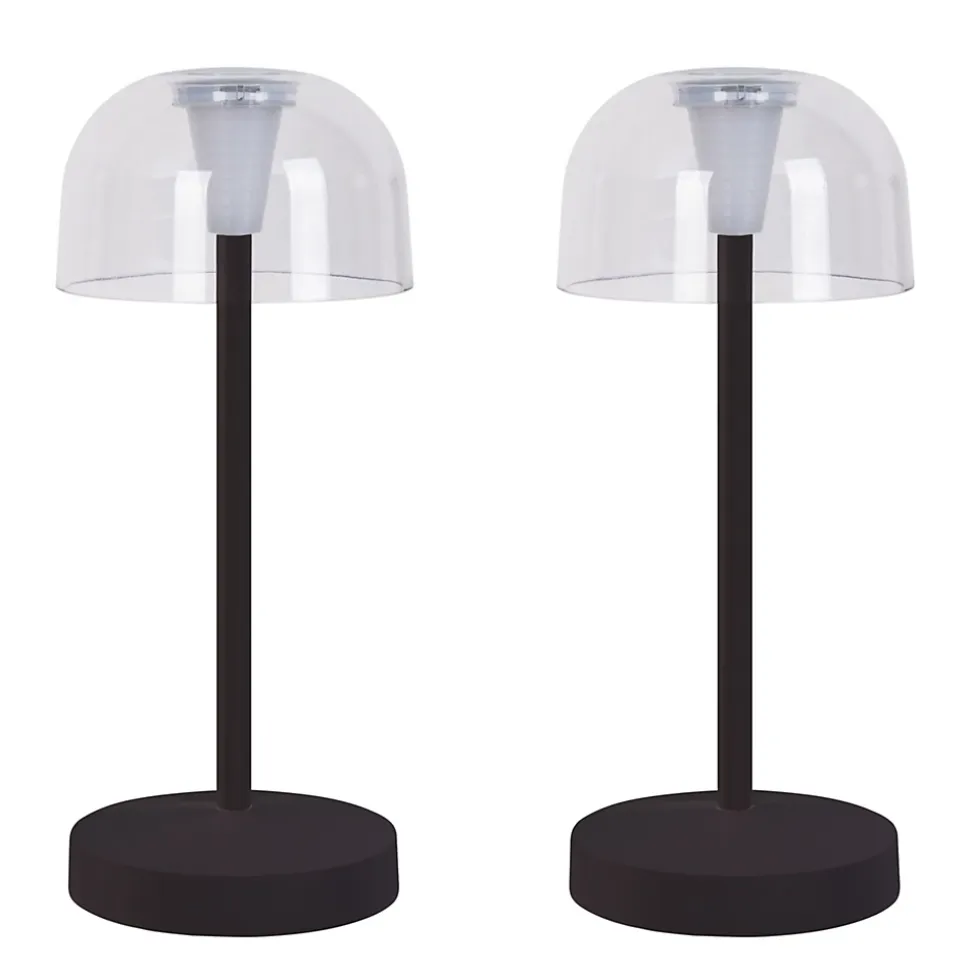 Lot de 2 lampes de table LED rechargeables 'Gomba' pour l'extérieur et l'intérieur, en métal et plastique noir , hauteur 18,5 cm