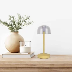 Lot de 2 lampes de table LED rechargeables 'Gomba' pour l'extérieur et l'intérieur, en métal et plastique jaune, hauteur 18,5 cm