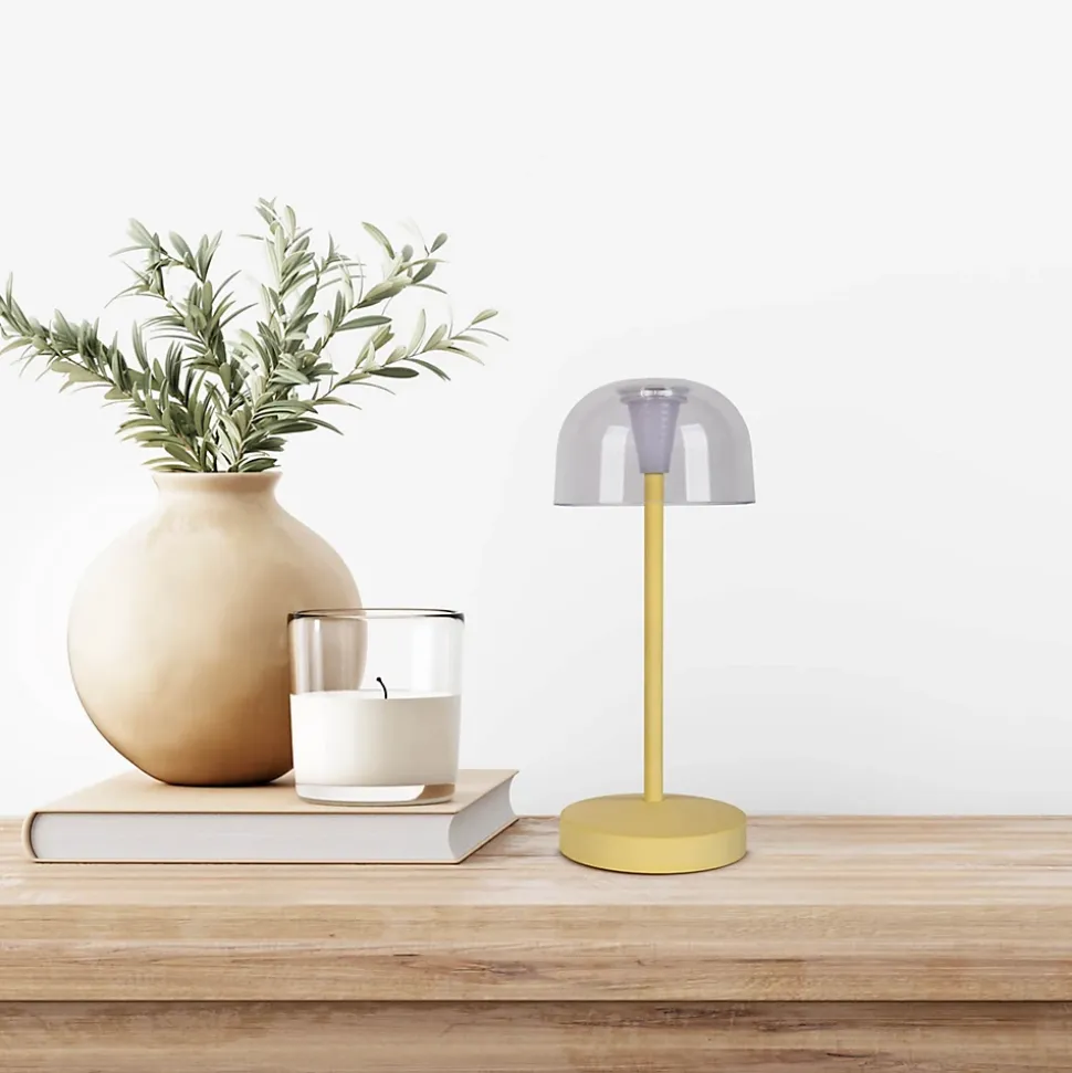 Lot de 2 lampes de table LED rechargeables 'Gomba' pour l'extérieur et l'intérieur, en métal et plastique jaune, hauteur 18,5 cm