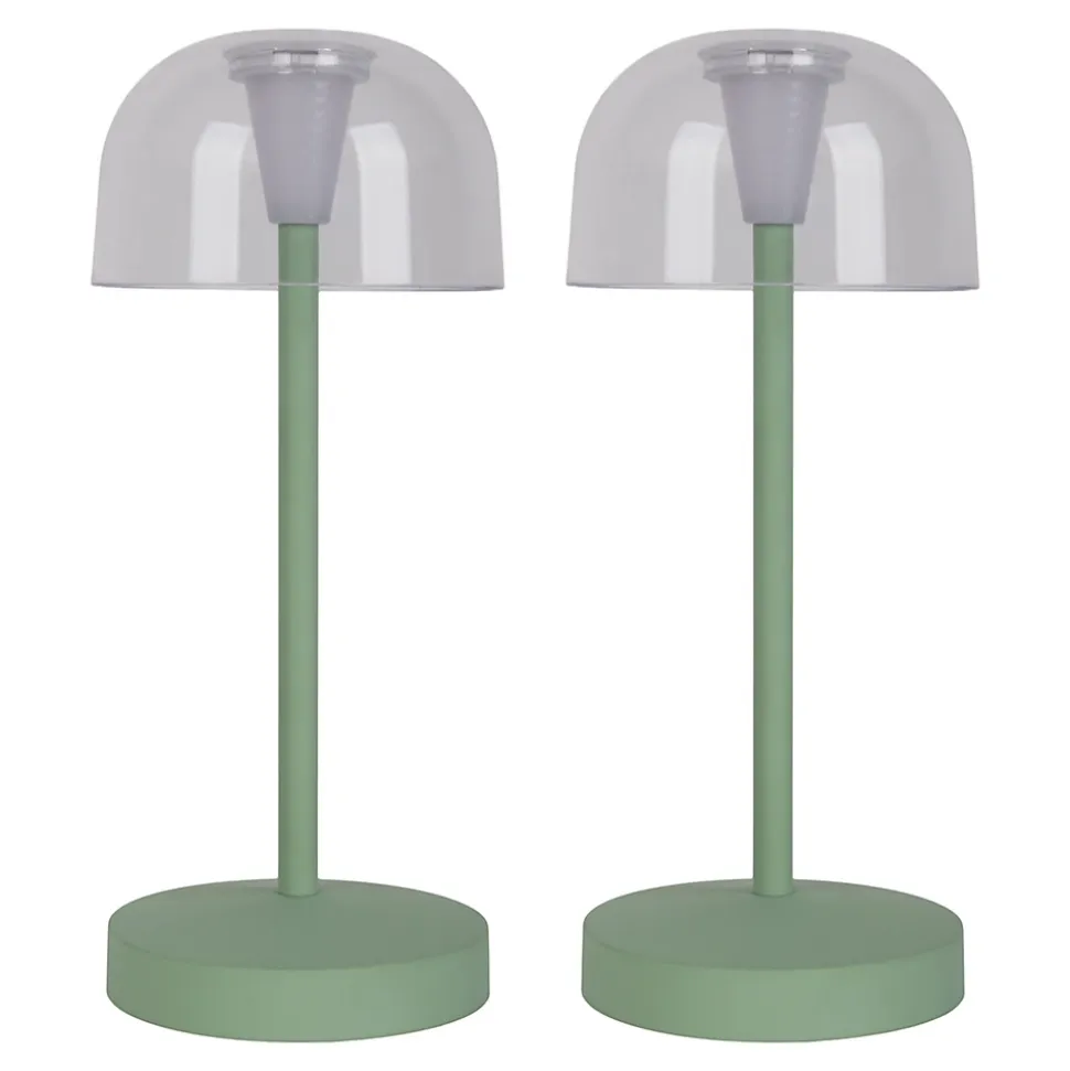 Lot de 2 lampes de table LED rechargeables 'Gomba' pour l'extérieur et l'intérieur, en métal et plastique menthe, hauteur 18,5 cm