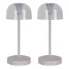 Lot de 2 lampes de table LED rechargeables 'Gomba' pour l'extérieur et l'intérieur, en métal et plastique blanc , hauteur 18,5 cm