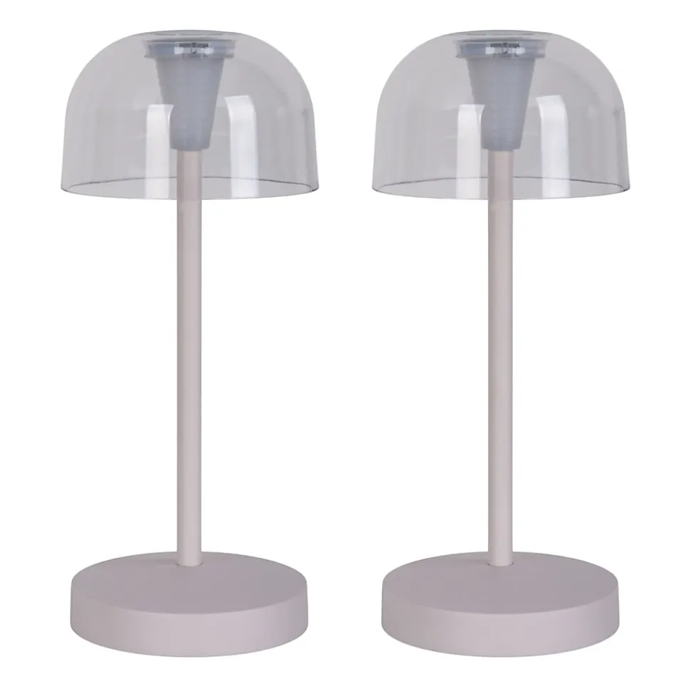 Lot de 2 lampes de table LED rechargeables 'Gomba' pour l'extérieur et l'intérieur, en métal et plastique blanc , hauteur 18,5 cm