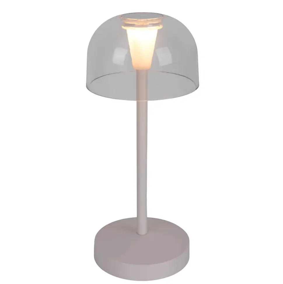 Lot de 2 lampes de table LED rechargeables 'Gomba' pour l'extérieur et l'intérieur, en métal et plastique blanc , hauteur 18,5 cm