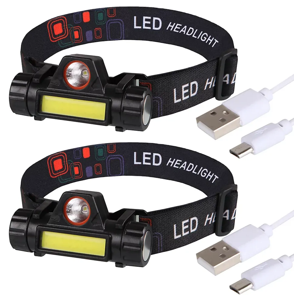 Lot de 2 Lampes Frontales LED Waterproof Rechargeables USB - Réglables - Éclairage Puissant - Résistantes Pluie et Humidité - x2