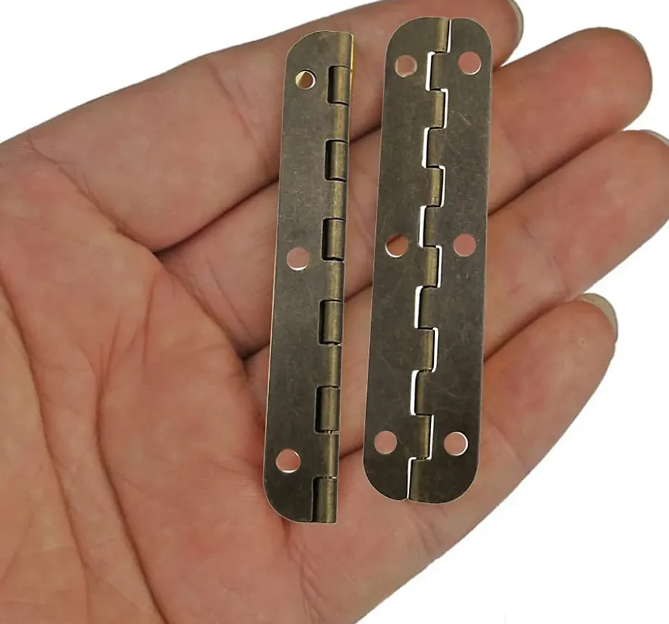 Lot de 10 mini charnières vintage en laiton pour meubles, tiroirs, portes, armoires, boîtes à bijoux, 65 x 15 mm, avec 60 vis