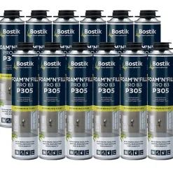 Lot de 12 Mousses expansives PU pistolable P305 Foam'n'Fill Pro B3 750ml BOSTIK