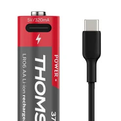 Lot de 4 Piles AA - LR06 Li-ion 1,5V rechargeables par USB-C avec câble multi USB - 520300 Thomson