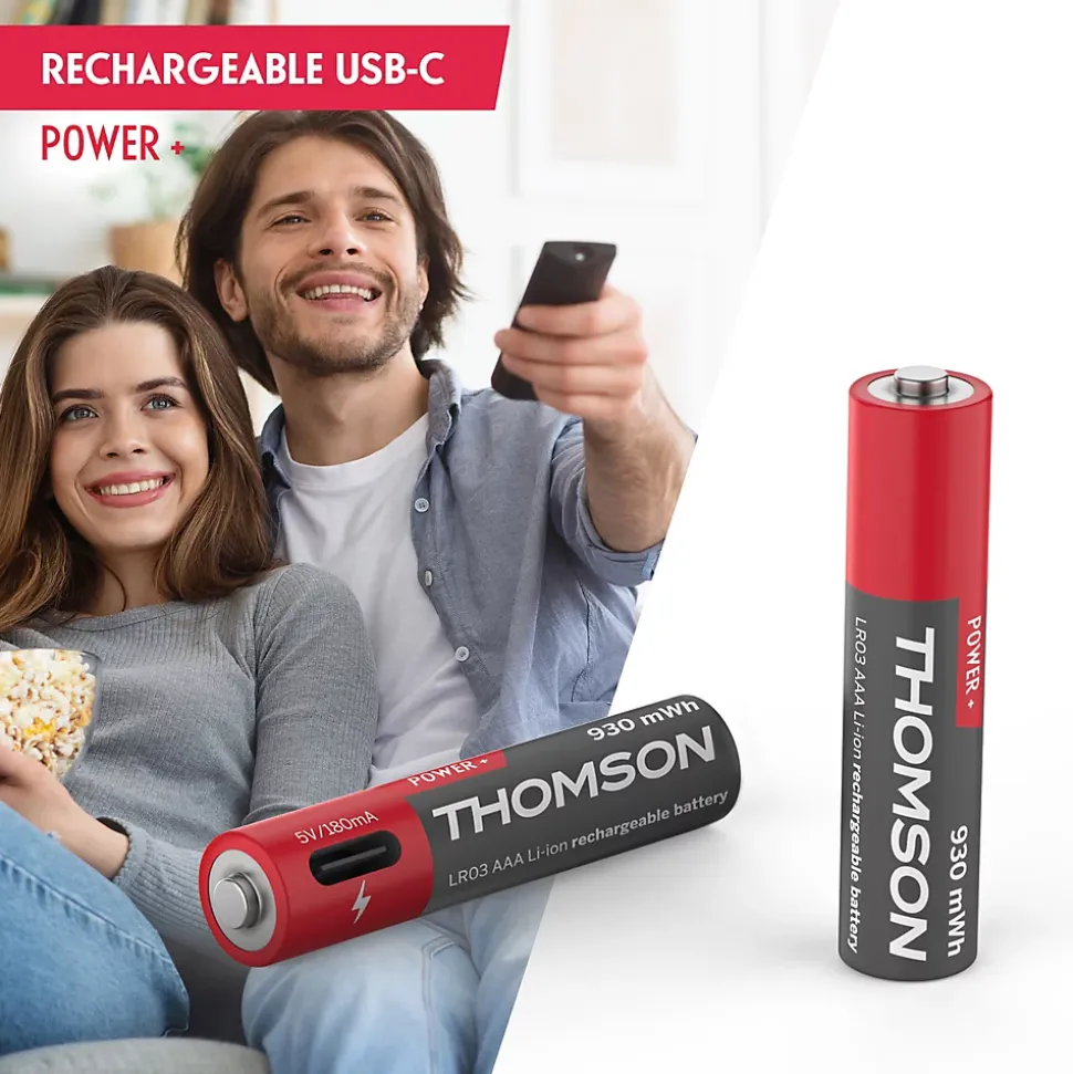 Lot de 4 Piles AAA - LR03 Li ion 1,5V rechargeables par USBC avec câble multi USB - 520302 Thomson