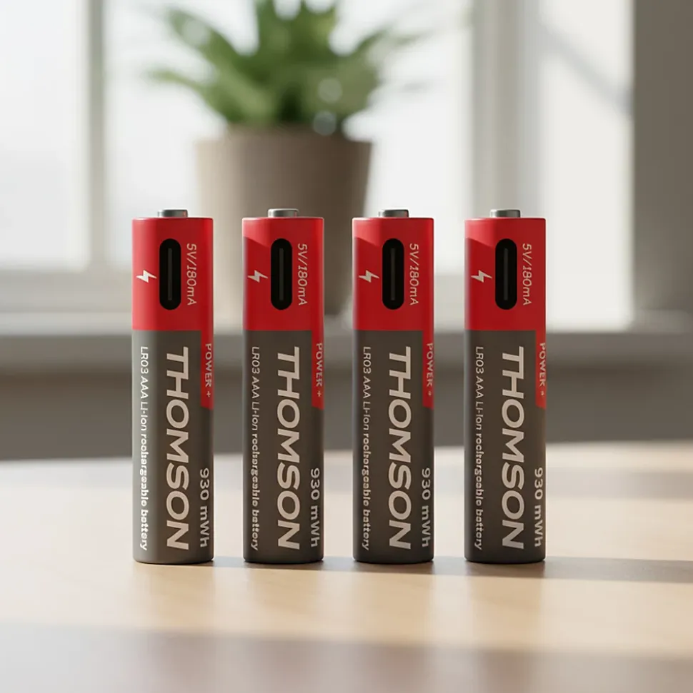 Lot de 4 Piles AAA - LR03 Li ion 1,5V rechargeables par USBC avec câble multi USB - 520302 Thomson
