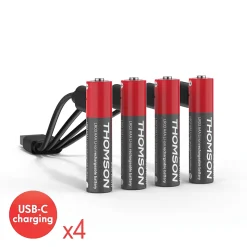 Lot de 4 Piles AAA - LR03 Li ion 1,5V rechargeables par USBC avec câble multi USB - 520302 Thomson