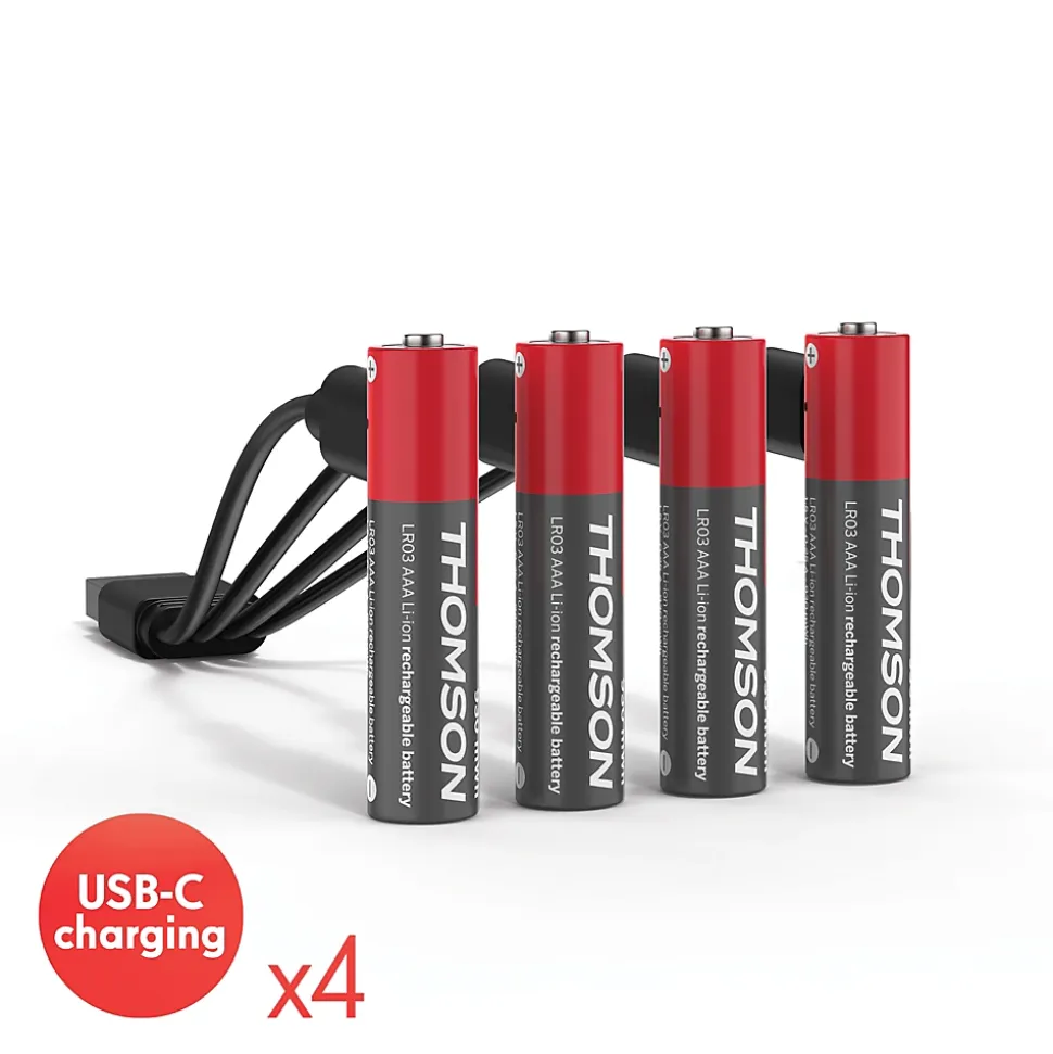 Lot de 4 Piles AAA - LR03 Li ion 1,5V rechargeables par USBC avec câble multi USB - 520302 Thomson