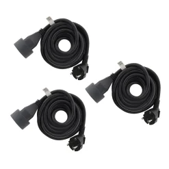 Lot de 3 prolongateurs 16A HO5VV-F 3G1,5mm² - Noir 3m - Zenitech