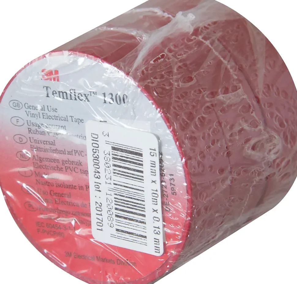 Lot de 3 rouleaux ruban adhésifs 15mm x 10m - Rouge - 3MM