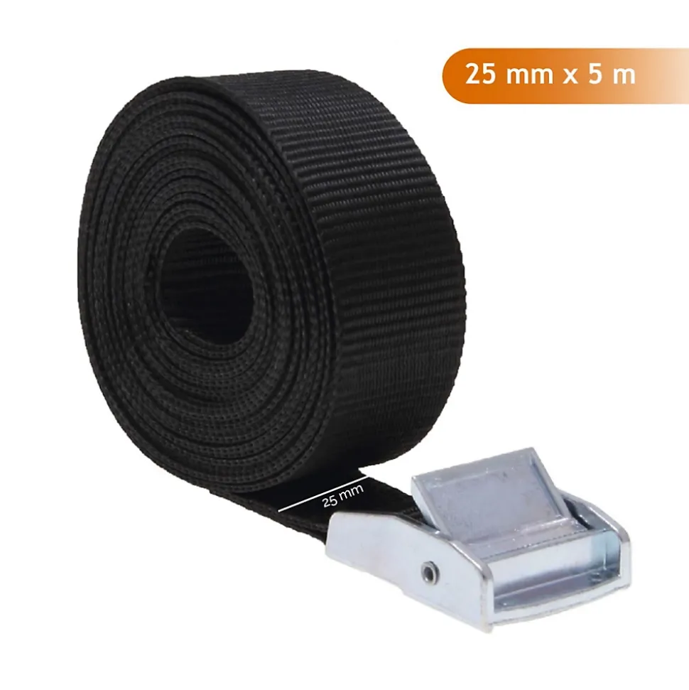 Lot de 2 sangles d'arrimage avec boucle - 25 mm x 5 m - Noir - Linxor